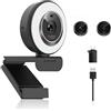 Angetube Webcam per PC, fotocamera USB 1080P/30fps con luce ad anello