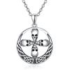 TANGPOET Collana con teschio in argento sterling 925 Collana con scheletro Nodo celtico Cerchio con croce Ciondolo con croce Gioielli punk Regali per uomo Donna