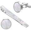 RunootPR Set di gemelli con fermacravatta a conchiglia, da uomo, per lavoro, in argento, per matrimoni, feste, gioielli, regalo