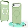 YFSYLL Magnetica Cover per iPhone 17 Air con Cordino,Compatibile con MagSafe,Silicone Case con Regolabile Cordino da Collo Nylon Catena Collana Tracolla - Verde Matcha