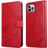 DENDICO Cover per iPhone 13 PRO, Portafoglio Custodia in PU Pelle per iPhone 13 PRO, Antiurto Cover a Libro con Slot per Carte, Rosso