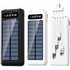 TANIASHOP Power Bank Solare 68000mAh con Ricarica Solare e USB Ricarica Rapida 2.0A 4 Cavi Integrati Torcia LED Display Digitale USB-C per Campeggio Viaggi Escursioni (Nero)