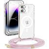 DiDaDi Custodia magnetica Cover per iPhone 12 Mini con cordino [compatibile con MagSafe] 2 pellicole protettive, 1 protezione per fotocamera in vetro, Collana con cordino regolabile (oro rosa)