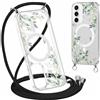 Gcxvaoi Magnetica Cover con Cordino per Samsung Galaxy S25 5G, Aesthetic Fiori Disegni Custodia con Collana Tracolla Laccio Corda Compatibile con MagSafe, Trasparente Silicone Case per Samsung S25, 05