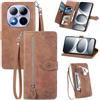 MOJIA Custodia Portafoglio per Xiaomi Redmi Note 15 Pro+(Plus) / Poco M8 Pro 5G, Pelle PU Flip Cover per Telefono con Guscio Interno in TPU, Multifunzione Porta Carte con Cinturino Polso. Marrone