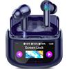 QXUFV AI Cuffie Traduzione 4-in-1 Auricolari Cuffiette Traduttore Istantaneo Vocale in 164 Lingue Cancellazione Rumore ANC/ENC 7 Modalità Traduzione Schermo Tattile LED Musica/Chiamate/Traduttore (Blu)
