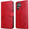 DENDICO Cover per Galaxy S22 Ultra, Portafoglio Custodia in PU Pelle per Samsung Galaxy S22 Ultra, Antiurto Cover a Libro con Slot per Carte, Rosso
