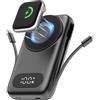 HUAENG Power Bank magnetico portatile 26800mAh per iPhone 16/15/14/13/12 con cavi integrati, power bank wireless 6 in 1 con caricatore iWatch e compatibile per AirPods, Galaxy, telefoni Android (Schwa