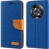 Shantime Custodia in pelle intrecciata per Honor Magic 4 Pro - Blu | 6.81 Custodia flip portafoglio in tessuto Oxford con guscio interno in TPU, supporto integrato e portacarte