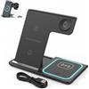 Rqkagf Station Charge 3 in 1, Stazione di ricarica a induzione caricatore 3 in 1, pieghevole da 15 W, compatibile con iPhone 12 13 14 15 16 17, Apple Watch Serie 3 a 10, supporto regolabile con luce notturna