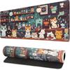 LeKuni Tappetino per mouse da gioco XXL, 800 x 300 mm, con cuciture sui bordi, accessorio per ufficio, base in gomma antiscivolo, superficie a forma di gatto