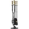 AMAGABELI GARDEN & HOME Amagabeli 5 pezzi Set di attrezzi per camino Manici in ottone Set e supporto in ferro battuto Set per fuoco da interno per esterno Set di accessori per braciere Kit grande