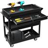 HINOPY Carrello da officina, 3 scomparti, carrello degli attrezzi, banco da lavoro con cassetti e chiudibile, mobile in metallo per officine, garage, magazzini, cantieri (nero)