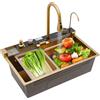 Guoked Lavello da cucina multifunzione, 75 x 46 x 22 cm, in acciaio inox, rettangolare, a cascata, lavello da incasso, piano di lavoro, lavello con rubinetto estraibile, per bar, balconi, appartamenti