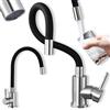 Retoo Rubinetto da cucina ad alta pressione girevole a 360° in acciaio inox spazzolato - Rubinetto in silicone estraibile con altezza e portata regolabili, ecologico, sicuro, montaggio standard