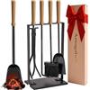AMAGABELI GARDEN & HOME Amagabeli 5 pezzi 64cm set di strumenti per camino argento ferro battuto accessori per camino interno per porta tronchi pinze antincendio pala pinze poker pennello set di strumenti