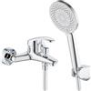 GERUIKE Rubinetto Vasca da Bagno Monocomando con Soffione Doccia Supporto e Tubo - Miscelatore Vasca Esterno con Beccuccio, Flessibile Doccia in PVC 150cm, Doccetta con 5 Funzioni - Argento Cromato