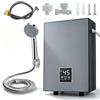 VeftBltrem Mini scaldabagno istantaneo da 5500 W, 220 V, scaldabagno elettrico con LED 30-55 ℃ e set doccia, IPX4, compatto scaldabagno per doccia, cucina, camper (grigio)