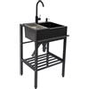 Zoobotanica Lavello autoportante, in acciaio inox, nero, singolo, portatile, con rubinetto, cestello per sapone, per esterni, gastro, giardino, campeggio, 55 x 45 x 86 cm