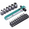 Tyenaza Chiavi a Cricchetto, 1/4 Ultra Low Mini Ratchet Degree Mini Offset Impugnatura Reversibile e Set con 10 Pz Cacciavite di Punte Esagonali Multiple Mini Chiave a Cricchetto