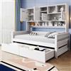 Oxtao Divano letto in legno, 90 x 200 cm, multifunzionale con libreria, ripiani e ripiani, letto singolo con 2 grandi cassetti, letto da giorno per ragazzi con rete a doghe (bianco A, 90 x 200 cm)