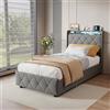 BPKADHY Letto imbottito 90 x 200 cm con vano portaoggetti, LED e USB-C, letto per ragazzi con 2 cassetti, letto singolo con rete a doghe, testiera per adolescenti e adulti, velluto grigio, senza