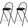 Soayone Set di 2 Sgabello Bar Pieghevole con Schienale, 61 cm Sgabello Alto Cucina con Seduta Imbottita in Velluto Nero, Struttura in Metallo, Sedia Bar Salvaspazio per Cucina, Bancone e Isola