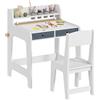 AIYAPLAY Set Scrivania e Sedia per Bambini 3-8 Anni con Ripiano, Bianco | Portabicchieri, Cassetti, Set Tavolo e Sedia Bambini, Rullo Carta, Banco Scuola Ragazzi in Legno, Cameretta, Studio, Asilo