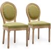 SEEDWAVE Set di 2 sedie da pranzo classiche in stile francese (verde) | Telaio in legno di gomma con finitura laccata anticata, tessuto di lino, gambe in legno massello con piedini regolabili