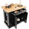 KOMFOTTEU - Isola cucina con piano di lavoro allungabile, armadio da cucina in legno con cassetti, mensole laterali e 2 porte, credenza cucina con ripiani regolabili, 120 x 61 x 92 cm, colore nero