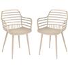 JIJIAN Set di 2 Sedia da Pranzo con Braccioli Relax Durevole | Plastica PP con Gambe in Metallo Traspirante Robusto Sedia Leisure per Cucina Soggiorno Cortile Giardino Cachi