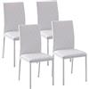HOMCOM Set di 4 Sedie da Pranzo in Finta Pelle con Cuciture a Rombi Bianco