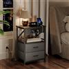 MUTUN Comodini con presa, tavolino con cassetto e funzione di ricarica, comodini con 3 prese AC e 2 porte USB, grigio