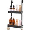 SONGMICS Mensola Doccia da Appendere in Acciaio, Organizer Bagno Antiruggine a 2 Ripiani con Ganci, senza Foratura, 31,5 x 15,5 x 56 cm, Nero, Collezione Parson BCB205B101