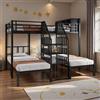 Wyibwy Letto a soppalco 3 posti (2*90x200 e 1*140x200), letto a castello superiore con contenitore, metallo struttura del letto per bambini con scale con ringhiere, barriere, senza materasso, nero
