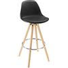 WOLTU Sgabello bar, con Schienale, in Gambe Legno, PU, Nero | Sgabello Cucina, con Poggiapiedi, Sedia Alta 75cm, per Isola Cucina, Sala da Pranzo, Pub