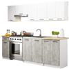 BDW - Cucina completa - Set di mobili da cucina senza elettrodomestici - Mini cucina larga 240 cm - 240x203x46 cm - Mobili da cucina Bianco/Cemento