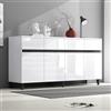 Azkoeesy Credenza bianca lucida 160 x 40 x 68 cm, moderna cassettiera buffet, mobile da cucina, mobile TV, con 4 cassetti e ante, ripiani regolabili in altezza, per soggiorno, sala da pranzo