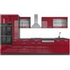 Vicco Cucina componibile R-Line, Rosso lucido/antracite, 350 cm | 9 Moduli · Piedini regolabili in altezza · Senza piano di lavoro · Ante robuste · Con armadio forno/microonde