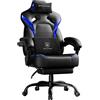 GTPLAYER Sedia da gaming, con poggiapiedi, cuscino lombare, poggiatesta, regolabile in altezza, braccioli regolabili con poggiapiedi, 200 kg, girevole, colore blu