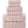 Elegant Comfort Set di 6 asciugamani in viscosa a 4 linee, 100% cotone turco, di lusso, ad alta assorbenza, include 2 salviette, 2 asciugamani per le mani e 2 teli da bagno, rosa antico