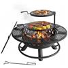 Relaxdays Braciere, Ø 92 cm, 2 Griglie Regolabili, attizzatoio e, Nero