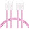 Belkin Confezione da 2 cavi intrecciati da USB-C a USB-C da 1,5 m, 60 W, cavo flessibile per ricarica rapida, cavo Type-C per iPhone 17 e iPhone 16 series, Galaxy S25, Pixel 10, iPad Pro e altri, rosa