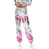 KBOPLEMQ Pantaloni Rave Metallici da Donna a Vita Alta Jogger Streetwear Effetto Bagnato Hip Hop Pantaloni della Tuta Olografici Pantaloni Lunghi Metallici Lucidi Hip-Hop Pantaloni da Jogging Pantaloni Lucidi