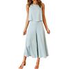 KBOPLEMQ Tuta da donna, 2 pezzi, in cotone e lino, girocollo, tinta unita, senza maniche, top + pantaloni larghi a gamba larga, set da lounge, abbigliamento sportivo, pantaloni da allenamento, top, tute