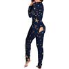 KBOPLEMQ Pigiama lungo in cotone, tuta intera da donna, morbida, con patta in poo, a maniche lunghe, body con tutina, P blu navy, XL
