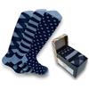 Lucchetti Socks Milano Calze Lunghe Caldo Cotone Fantasia Made in Italy, Confezione Scatola Regalo Elegante, Calzini Lunghi Invernali Alta Qualità Confortevoli per Uomo (SET TRIS JEANS)