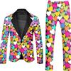 Generic Tute Cotone Complete Lunghe Arcobaleno e Pantaloni Abito a Due Pezzi con Bottoni Stampati e Tasche per Eventi di Feste Tute Squadre Calcio