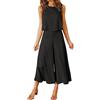 KBOPLEMQ Tuta da donna, 2 pezzi, in cotone e lino, girocollo, tinta unita, senza maniche, top + pantaloni larghi a gamba larga, set da lounge, abbigliamento sportivo, pantaloni da allenamento, top, tute