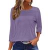 Onsoyours Maglietta Donna Manica a 3/4 Girocollo Pieghettata Tshirt Estiva Maglia a Maniche Tre Quarti Casual Top Basic Shirt A Viola Chiaro M
